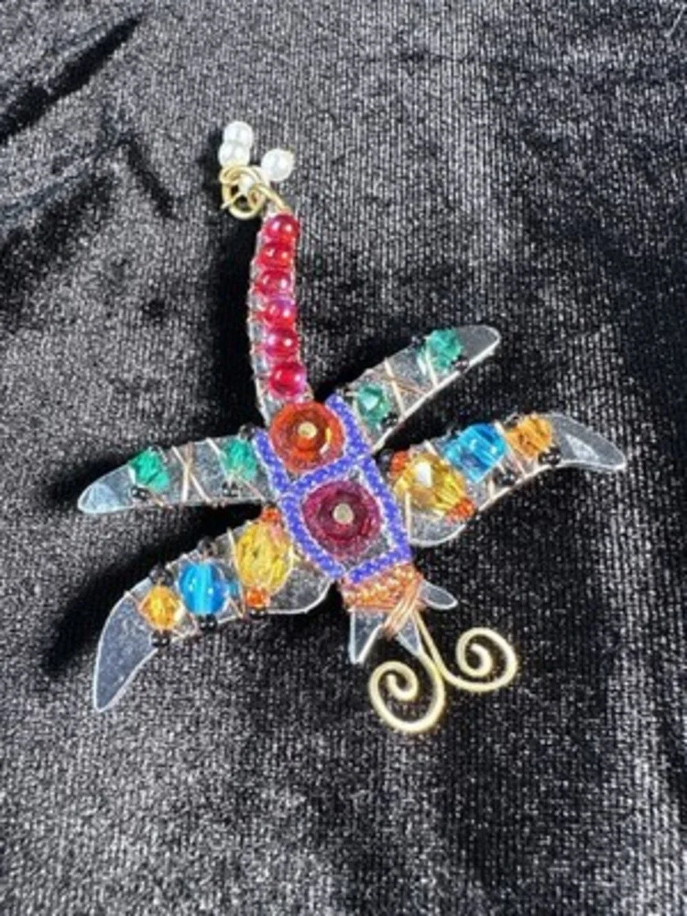 liz tech vintage brooch signed beaded colorful butterfly multicolor rhinestone
